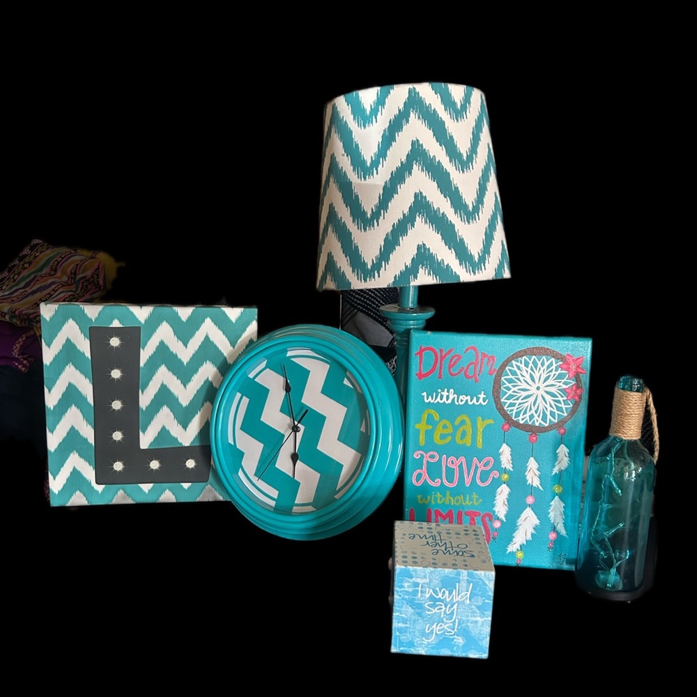 Chevron Patterned Blue and White Lamp